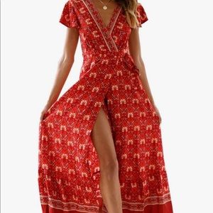 Flowy Floral Design Wrap Maxi Dress/Robe NWOT